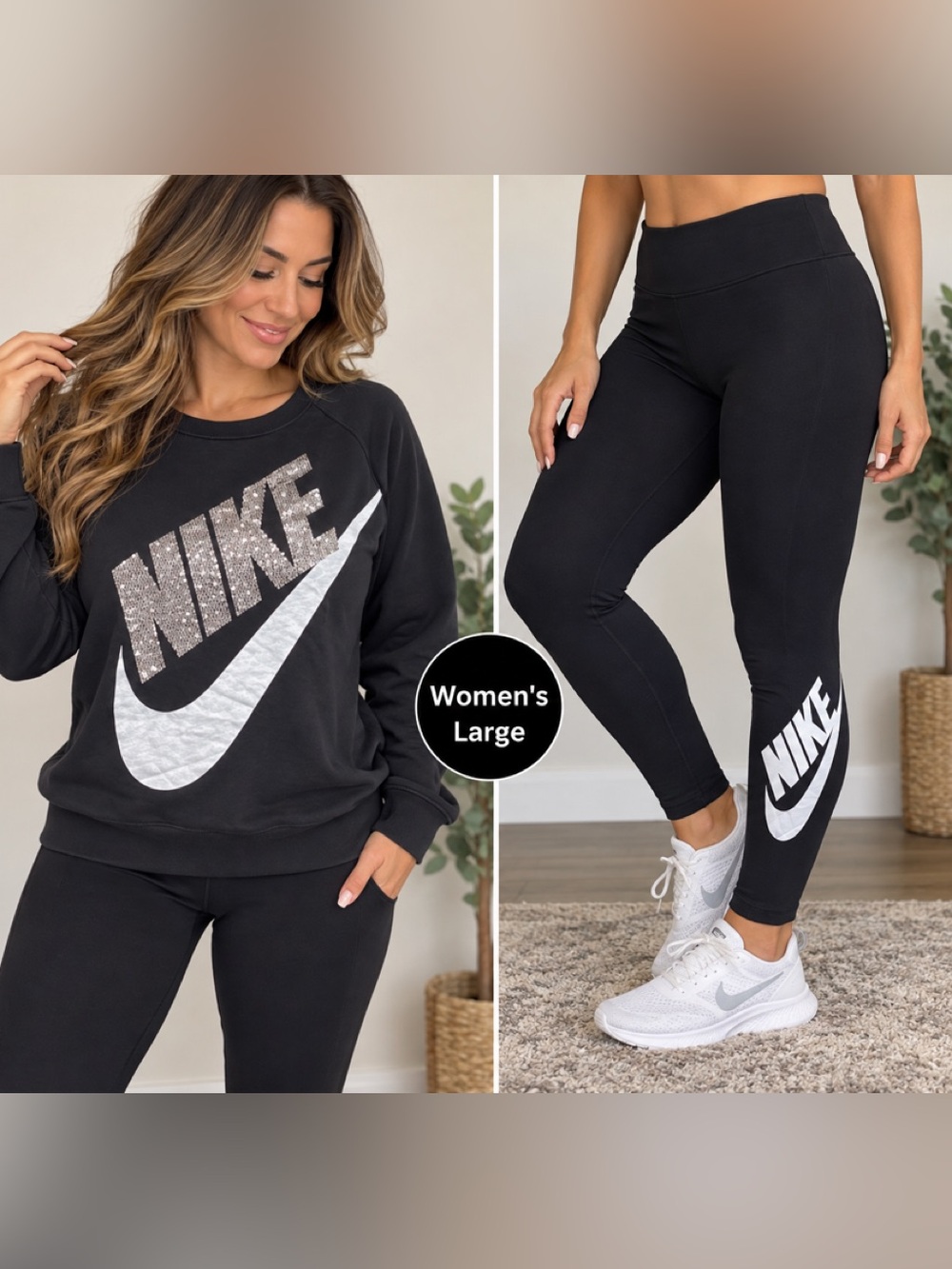 Nike womens large Black Leggings with crewneck outfit